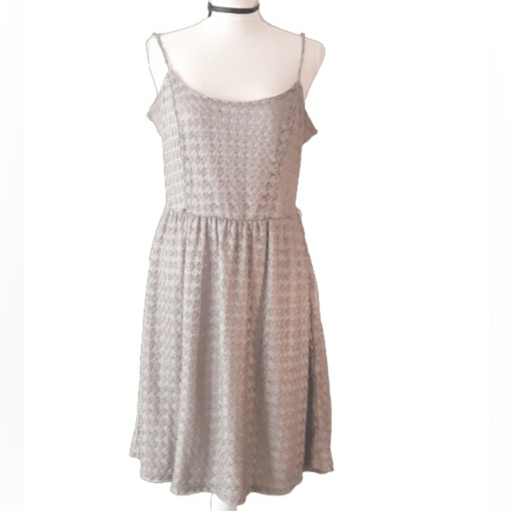 Studio Y Metallic Lace Party Dress -  Large A-Line Lace Dress Spaghetti Straps